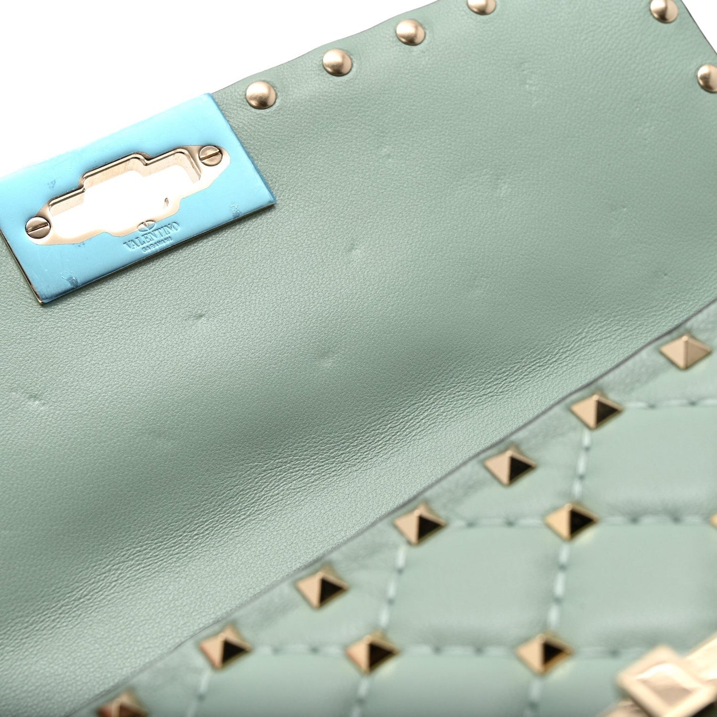 Lambskin Rockstud Spike Wallet on Chain Morning Dew