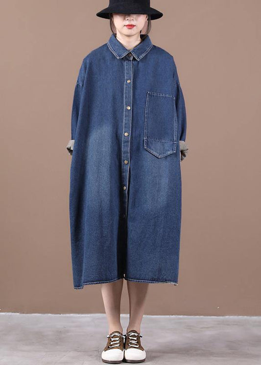 100% lapel patchwork outfit Fashion Ideas denim blue long Dress