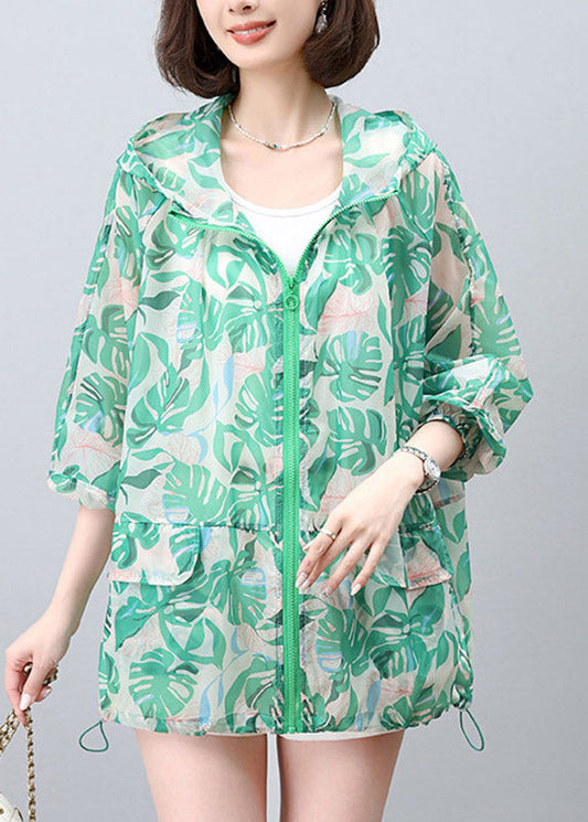 2026 New Green Print Hooded UPF 50+ Coat Jacket Spring