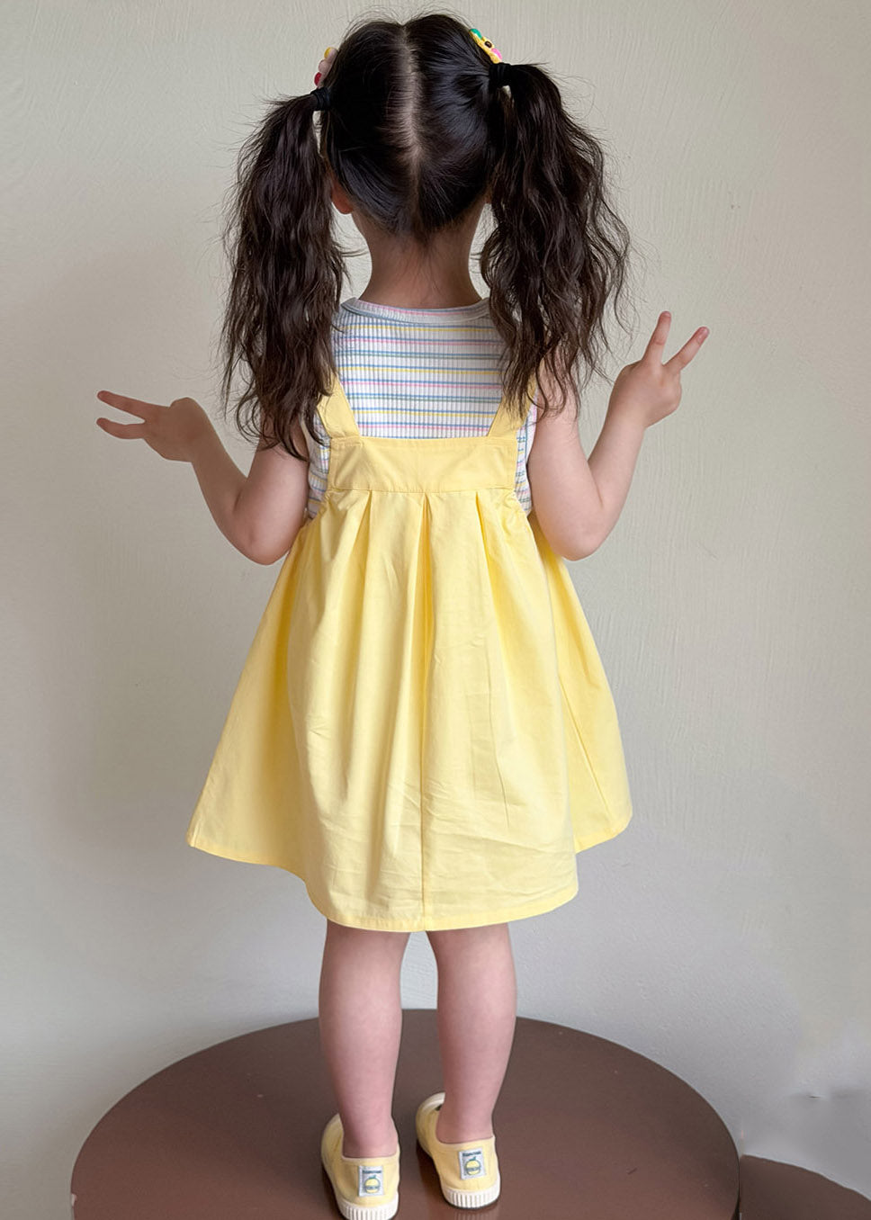 2026 New Yellow Patchwork Kids Top And Long Dress Two Pieces Set Sleeveless