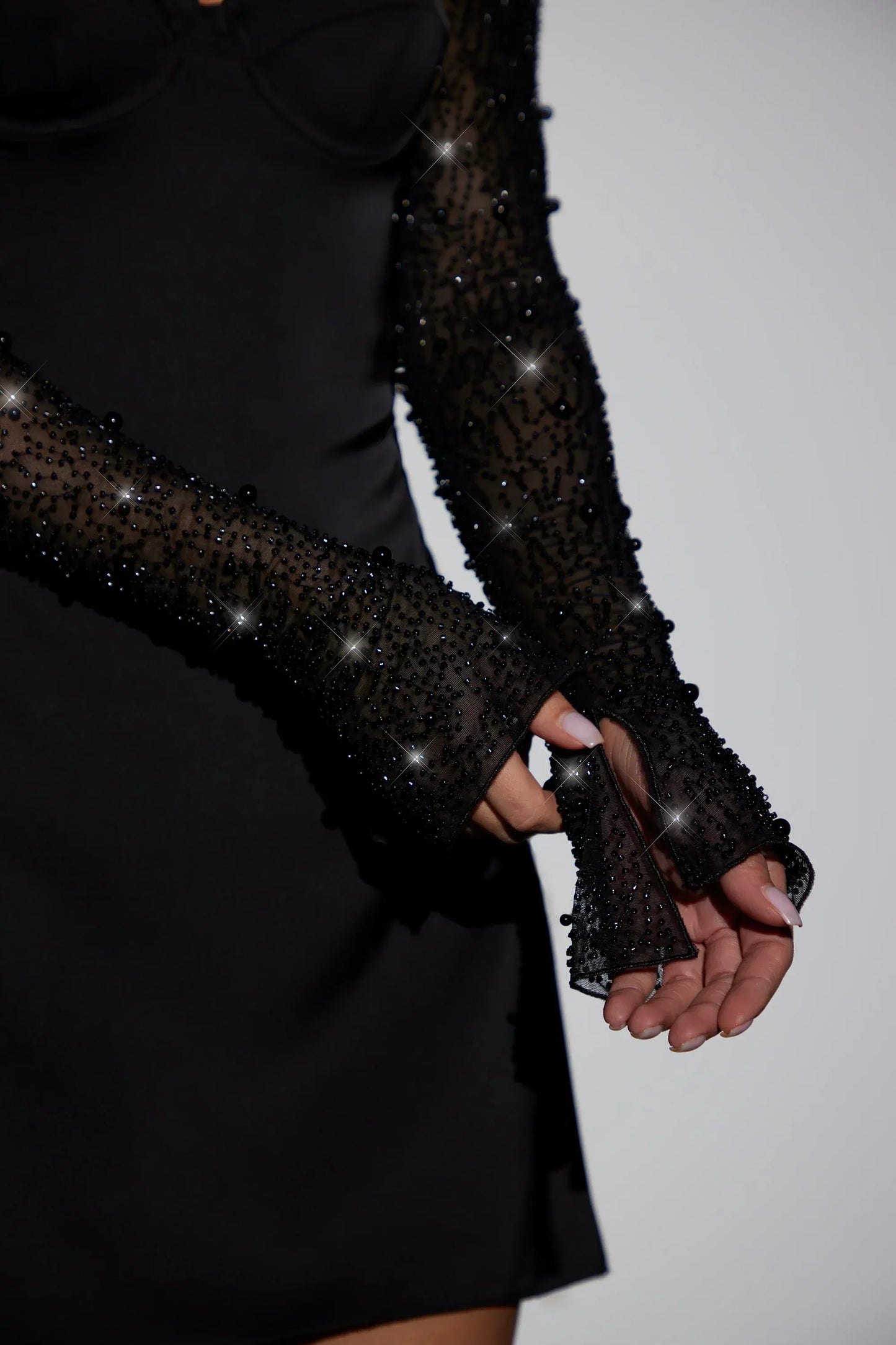 Kateproms Long Sleeve Embellished A-Line Mini Dress In Black