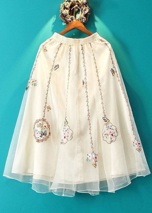 Black Embroideried Tulle Skirts Wrinkled Retro Summer