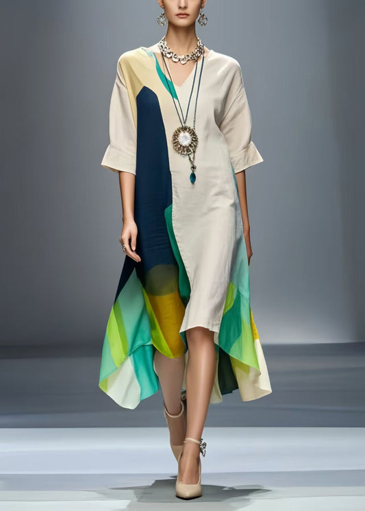 Stylish Apricot Asymmetrical Design Cotton Vacation Dress Summer