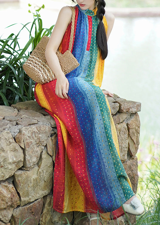 Elegant Rainbow Dot Pockets Long Dress Sleeveless