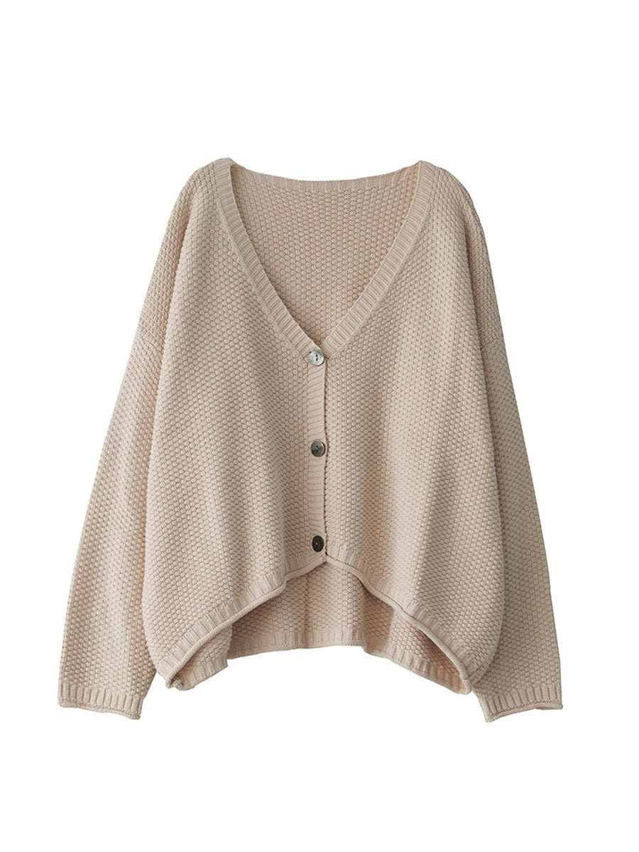 Women Winter Artsy Knitted Button Hemming Solid Sweater