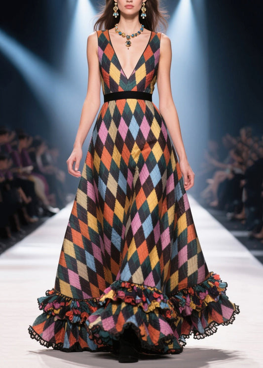 Chic Multicolour Plaid Patchwork Exra Large Hem Vestidos Dress Summer