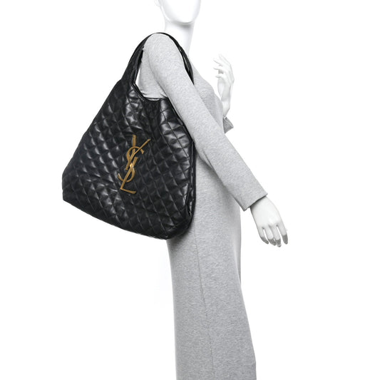 Lambskin Quilted Maxi Icare Shopping Tote Black