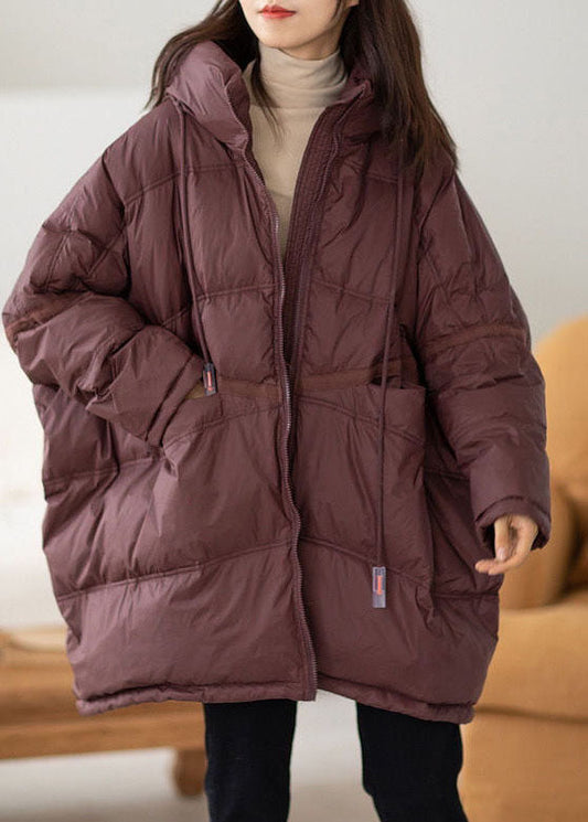 Casual Coffee Hooded Oversized Drawstring Thick Canada Goose Jacket Batwing Sleeve