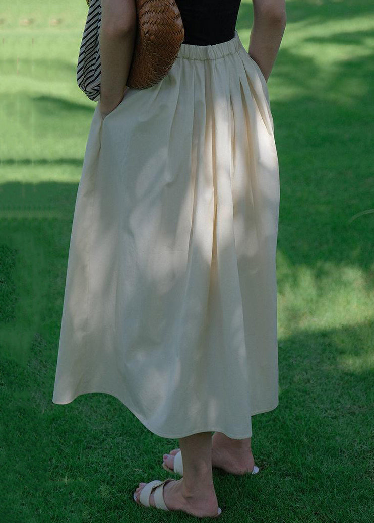 New Beige Wrinkled Pockets Cotton Skirt Summer