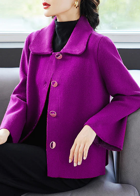 Classy Rose Peter Pan Collar Pockets Woolen Coat Fall