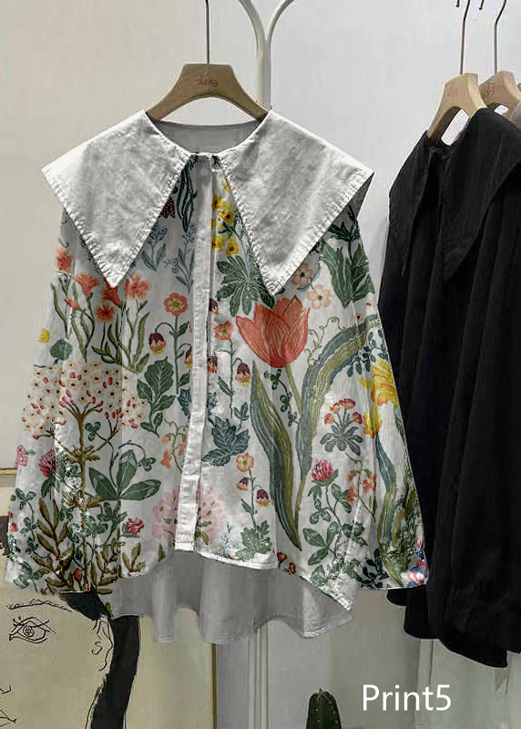 Bohemian Print3 Peter Pan Collar Button asymmetrical design Fall Long sleeve Top