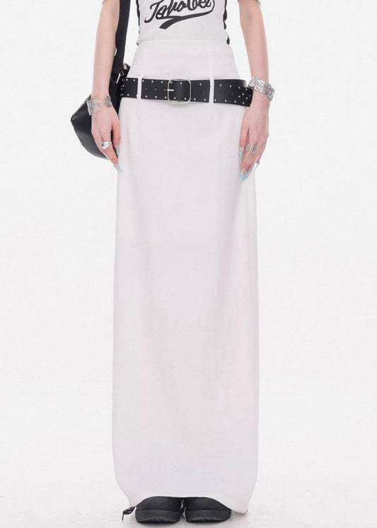 New White Sashes Back Side Open Cotton Skirt Summer