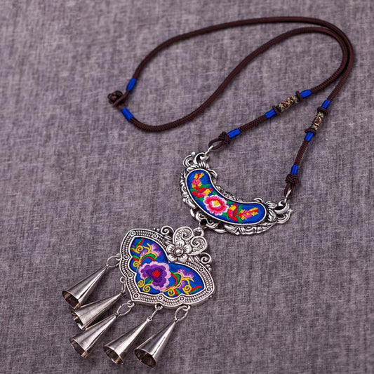Women Vintage Floral Embroidered Bohemian Necklace