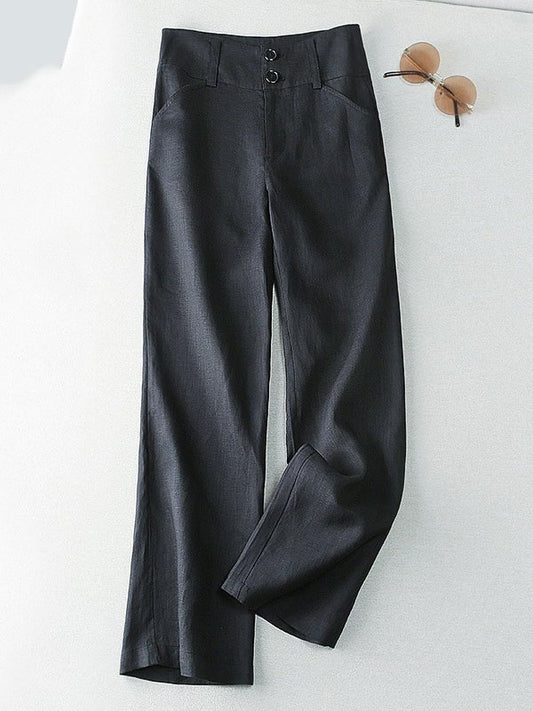 Loosen Solid Color Casual Wide Leg Linen Pants
