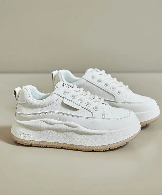Casual White Splicing Lace Up Platform High Wedge Heels Shoes