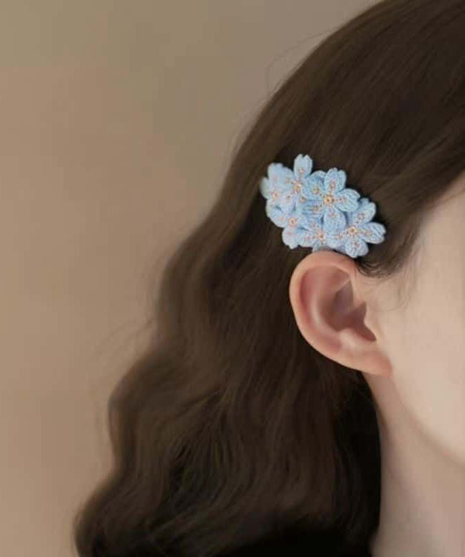 Cute Pink Knit Embroidery Floral Hairpin