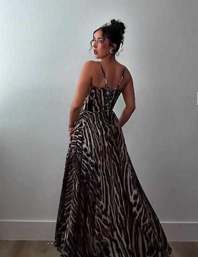 Sexy Cute Suspenders Low Cut Back Bandage Leopard Print Dress