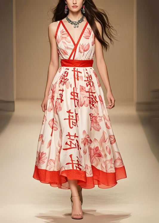Fine Apricot Print Exra Large Hem Chiffon Dresses Sleeveless