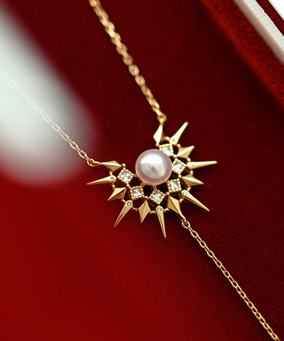 Chic Little Sun Pearl Adjustable Gold Plated Pendant Necklace