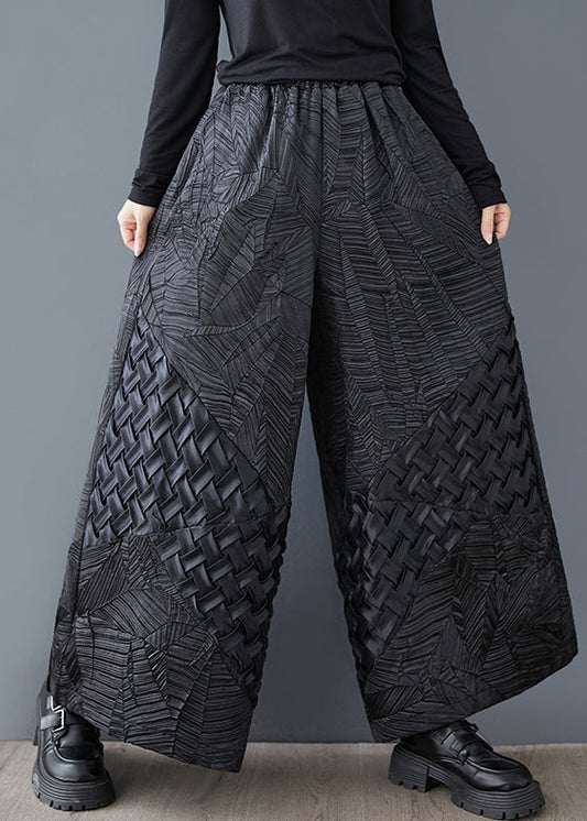 Original Design Black Oversized Jacquard Wide Leg Pants Summer