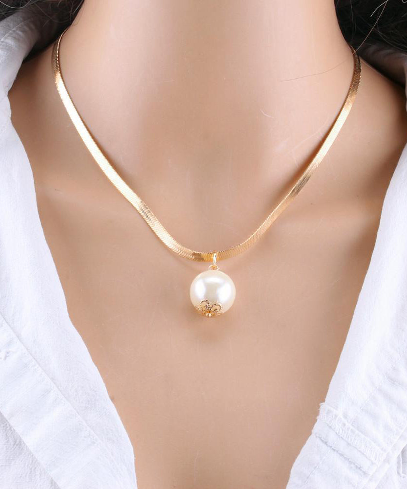 Fashion Gold Chain Pearl Necklace For Women Baroque Pearl Metal Two Piece Set