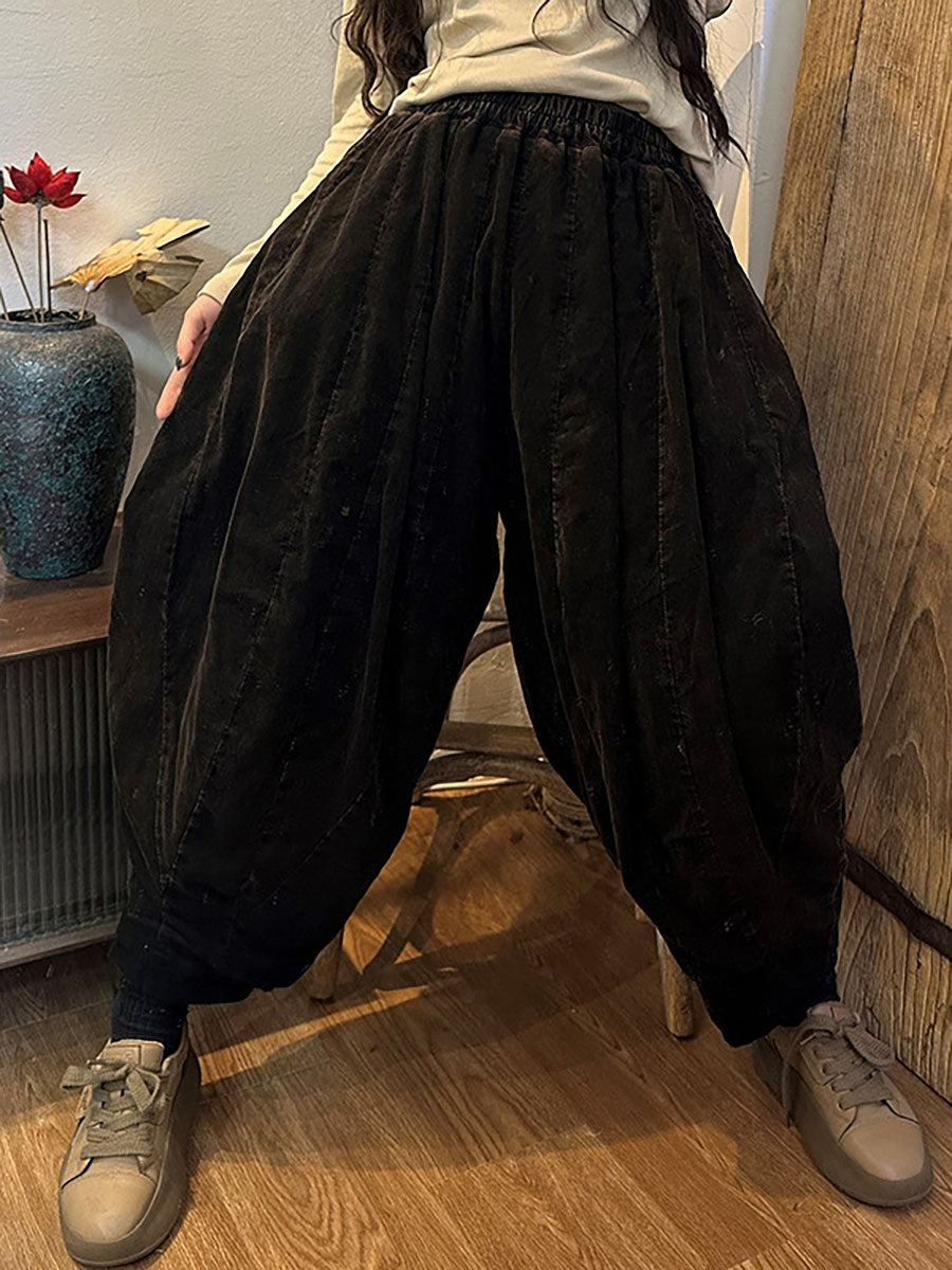 Winter Women Worn Corduroy Elastic Waist Solid Harm Pants