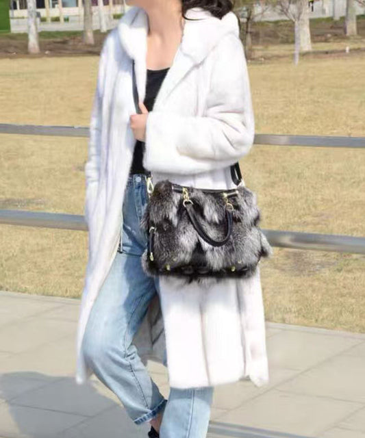 European And American Style Fox Fur Large Capacity Tote Handbag