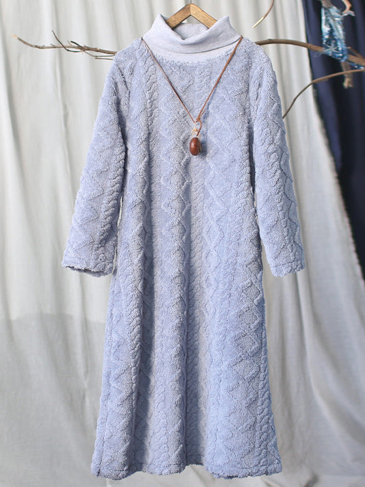 Women Winter Artsy Spliced Warm Loose Dress