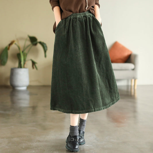 Autumn Solid Corduroy Cotton A-Line Skirt
