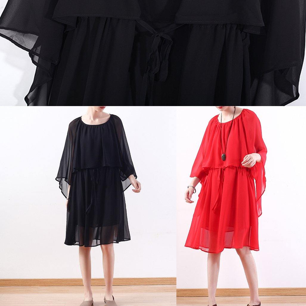 Bohemian black chiffon Long Shirts Indian Shirts tie waist long summer Dresses
