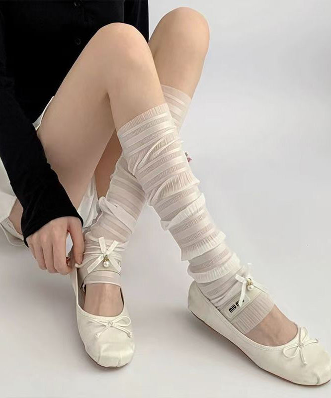 Summer Thin White Bow Versatile Calf Socks