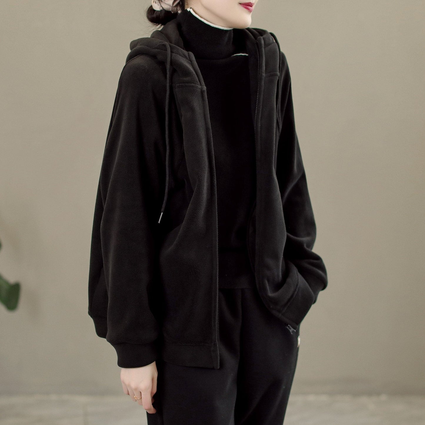 Autumn Winter Solid Orly Velvet Loose Hoodie