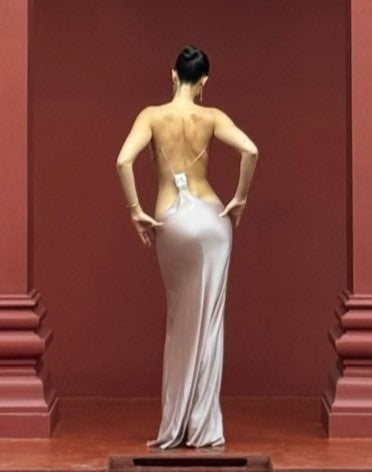 Dusty Rose Satin Beaded Cutout Maxi Gown
