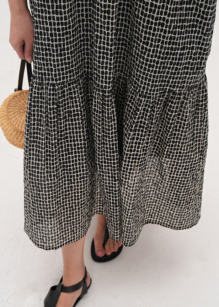 Women Black Oversized Print Cotton Maxi Dresses Summer