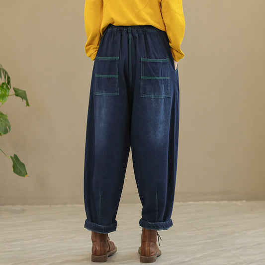 Women Casual Autumn Solid Loose Jeans
