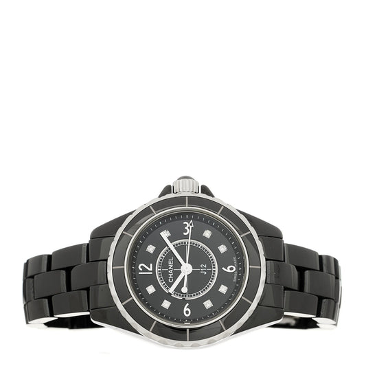 Stainless Steel Ceramic Diamond 29mm J12 Quartz Watch Black