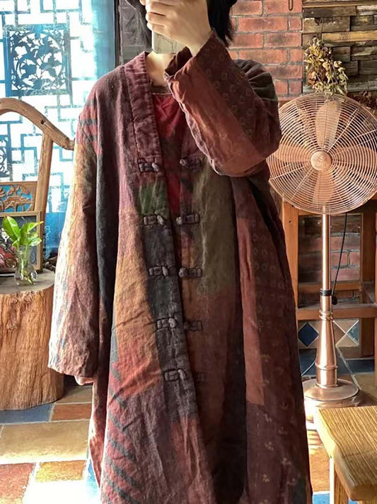 Vintage Color Block Worn Button Breasted Loose Coat