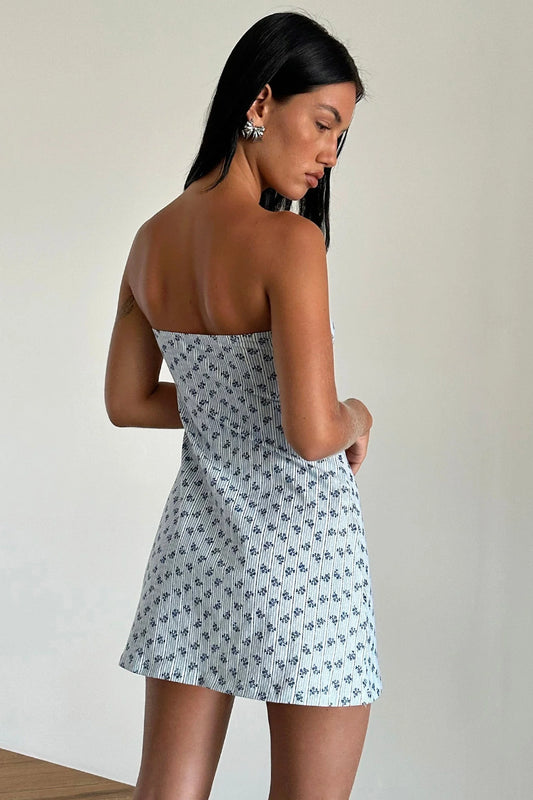 Javaya Bandeau Mini Dress Blue Stripe