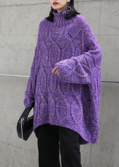 For Work purple clothes For Women high neck low high design oversize knitwear