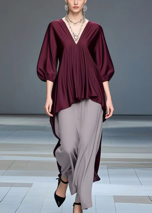 Boho Mulberry Low High Design Silk Shirt Bracelet Sleeve