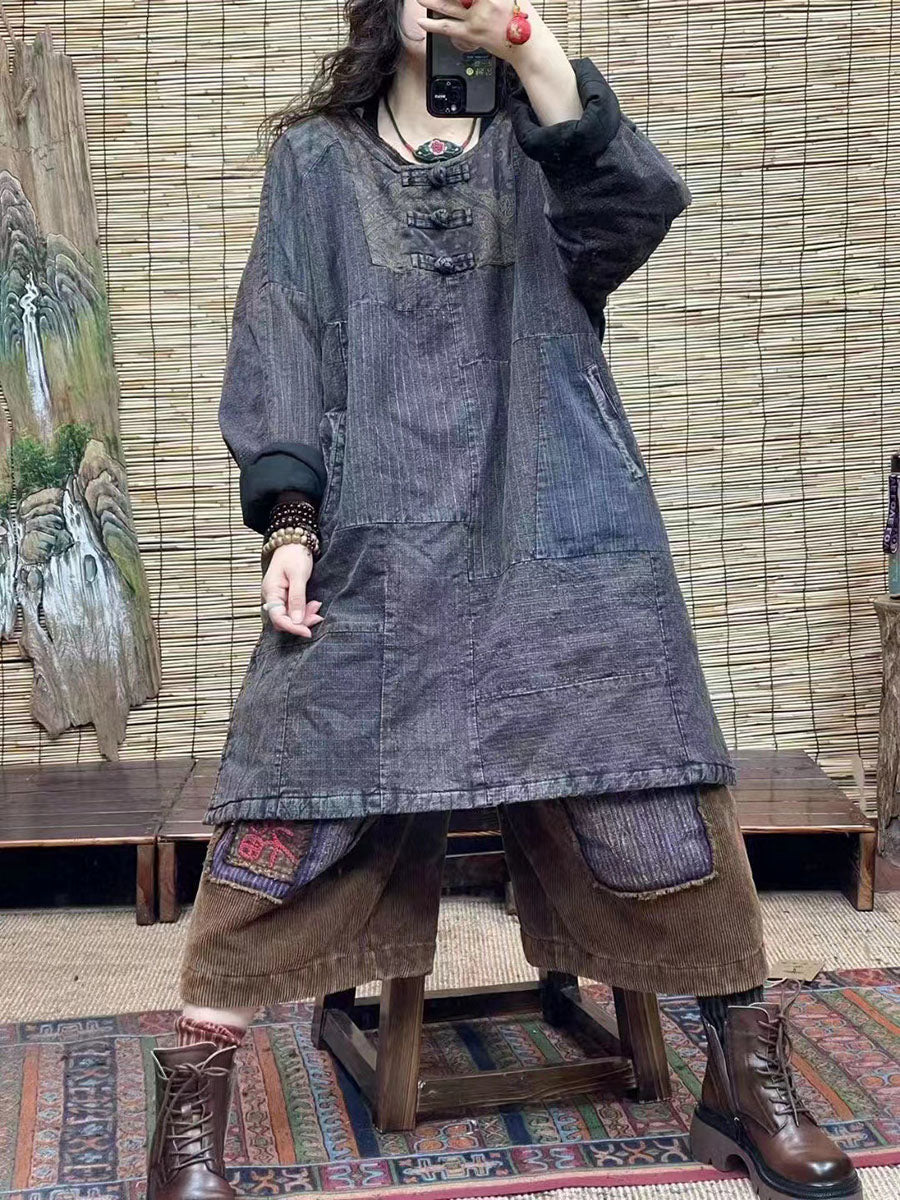 Vintage Thick Solid Split Hem Loose Pullovers Jacket
