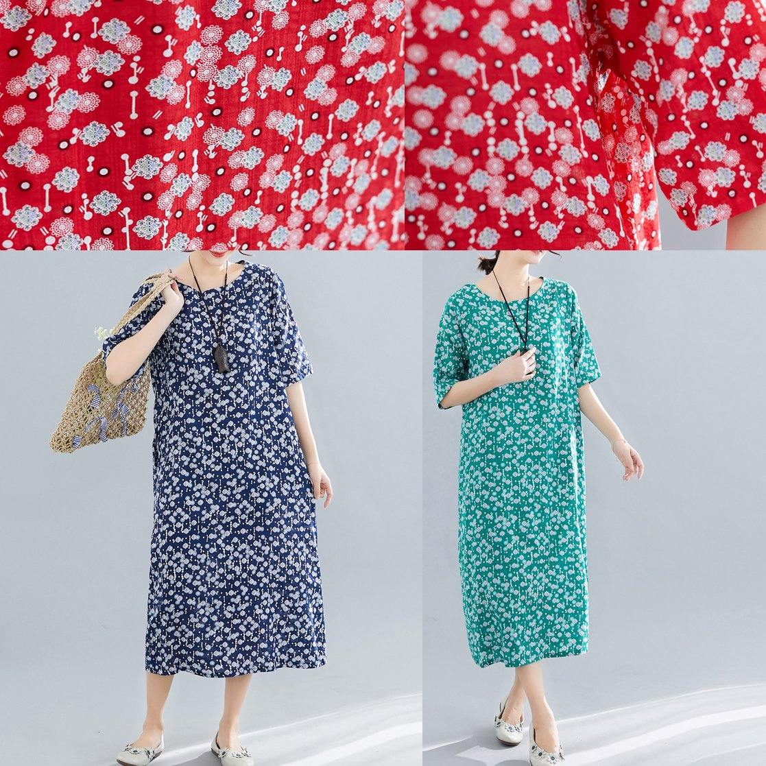 Bohemian o neck pockets linen cotton clothes Tutorials red print Dresses summer