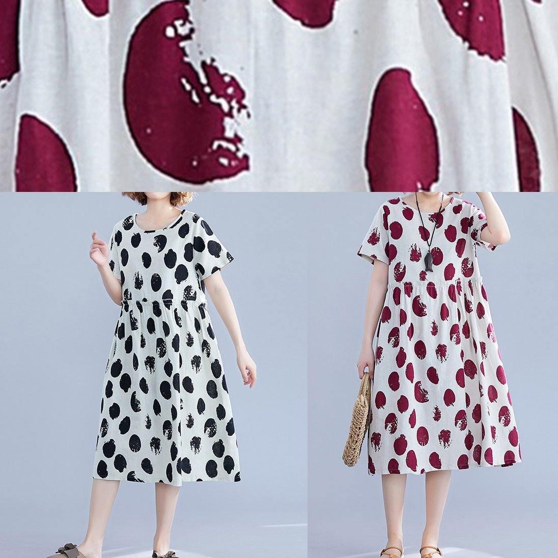 Beautiful black dotted Cotton tunic pattern o neck short sleeve shift Dresses