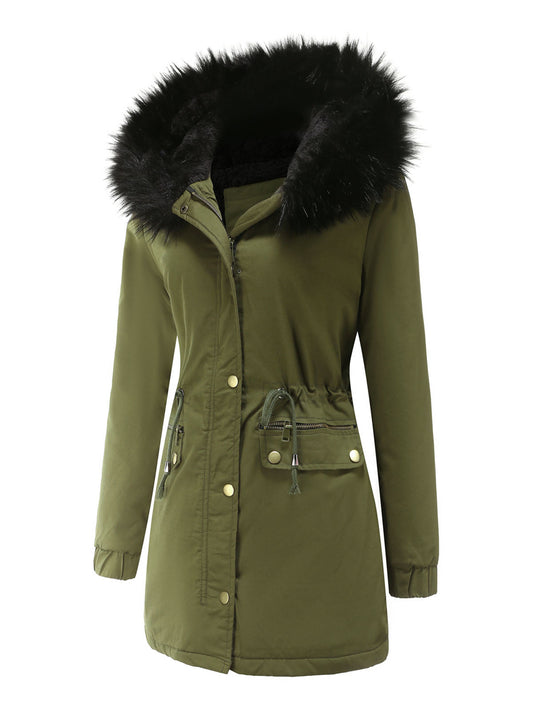 Women's Parka Coat Street Plush Winter Hoodie Coat Solid Color Oversized Fur Warm Coat