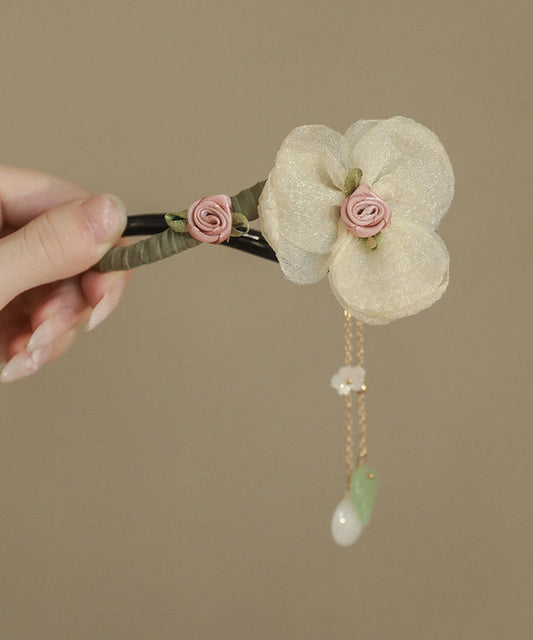 Boutique Tulle Floral Pearl Plastic Tassel Hairpin