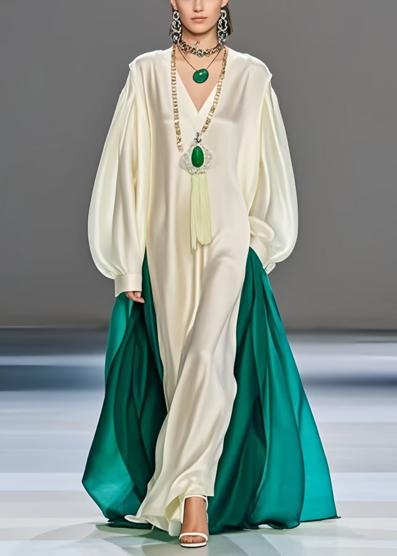 Plus Size White Oversized Patchwork Silk Robe Dresses Spring