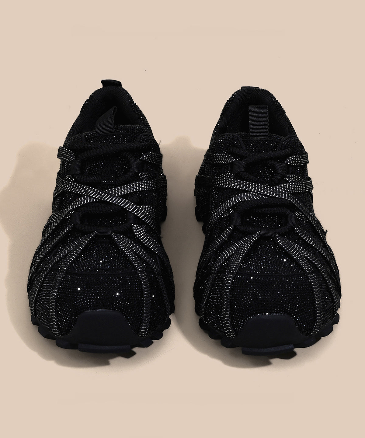 2025 Lace Up Splicing Platform Sport Shoes Black Zircon