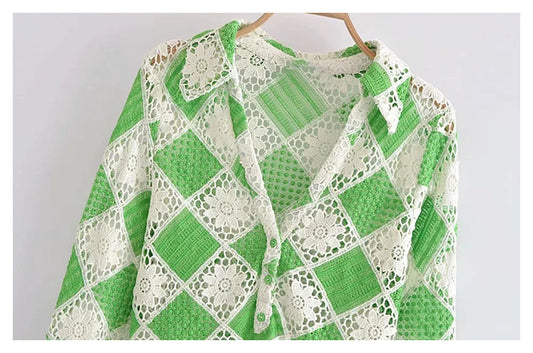 Flower Crochet top short cut out sweater