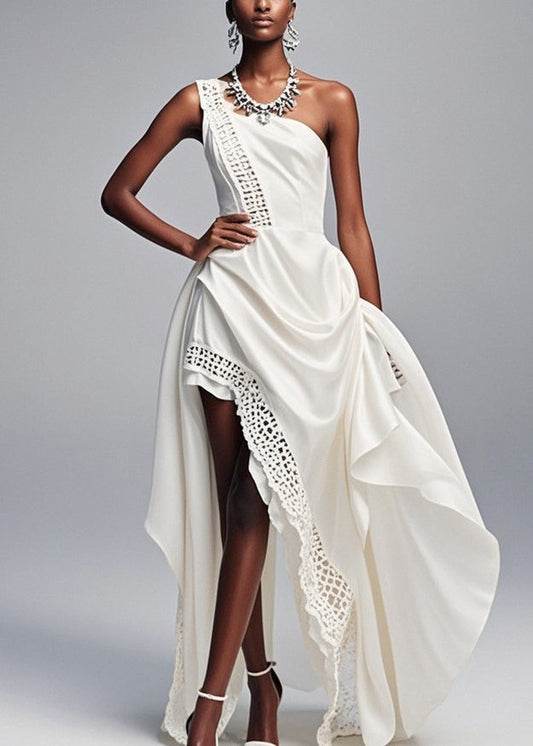 Original Design White Asymmetrical Hollow Out Party Dress Sleeveless
