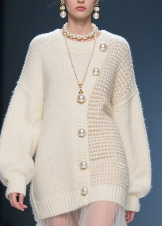 Women Beige O Neck Tulle Patchwork Knit Sweater Dress Fall